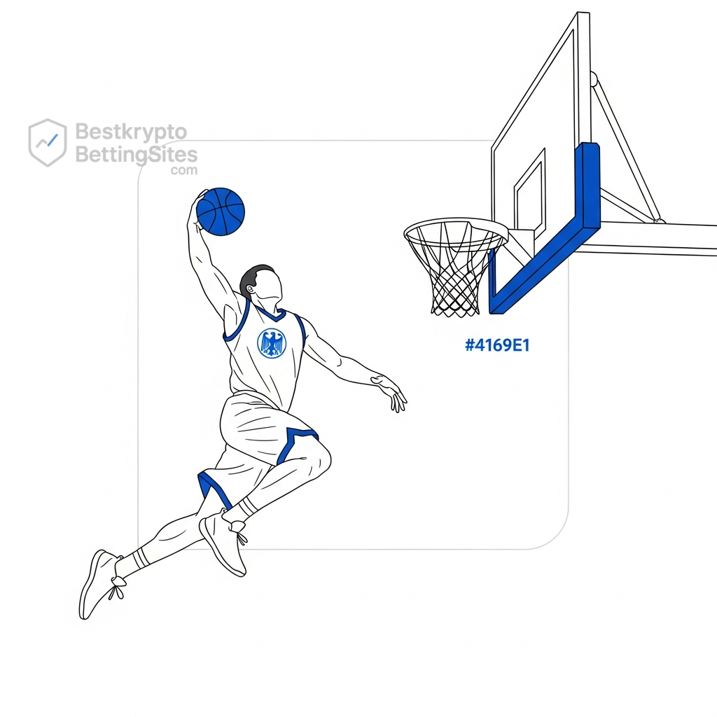 Basketballspieler beim Dunking, der die Eignung von Litecoin für den deutschen Markt symbolisiert
